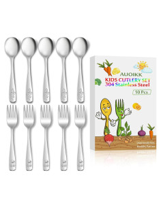 Juego de Cubiertos para Niños AUOIKK 10 Piezas Acero Inoxidable
