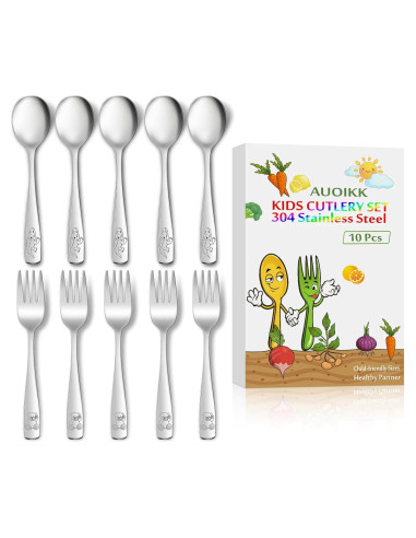 Juego de Cubiertos para Niños AUOIKK 10 Piezas Acero Inoxidable