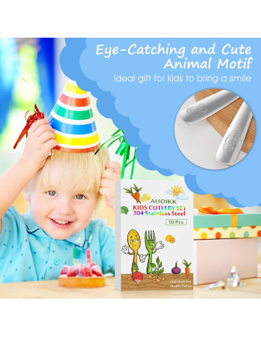 Juego de Cubiertos para Niños AUOIKK 10 Piezas Acero Inoxidable