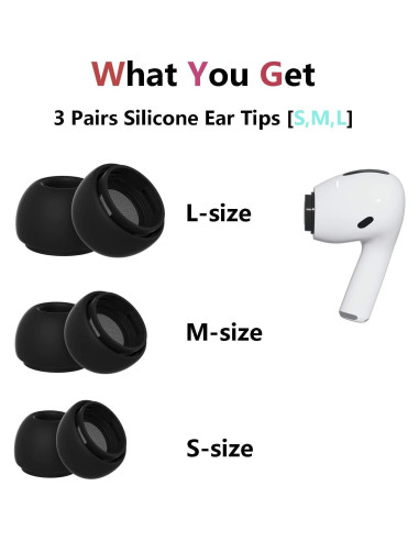 Puntas de Silicona para AirPods Pro 1 y 2 - 3 Pares S/M/L Negro