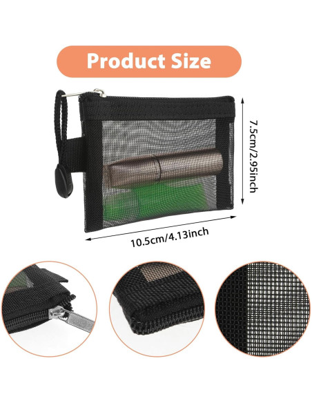 5 Mini Bolsas de Malla con Cierre Amabro - 10.5x7.5cm Negro 5 Mini Bolsas de Malla con Cierre Amabro - 10.5x7.5cm Negro