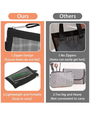 5 Mini Bolsas de Malla con Cierre Amabro - 10.5x7.5cm Negro