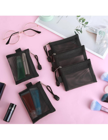 5 Mini Bolsas de Malla con Cierre Amabro - 10.5x7.5cm Negro