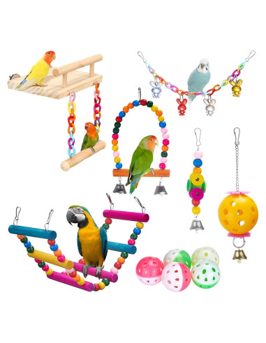 Kit de Juguetes para Aves 11 Pcs FrgKbTm - Columpio y Escalera