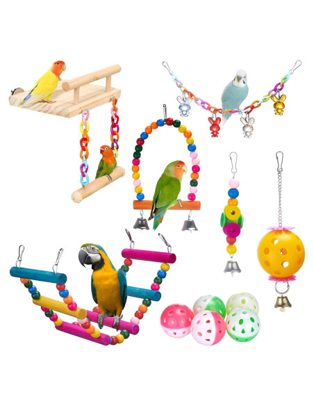 Kit de Juguetes para Aves 11 Pcs FrgKbTm - Columpio y Escalera