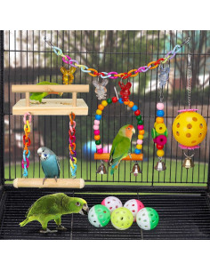 Kit de Juguetes para Aves 11 Pcs FrgKbTm - Columpio y Escalera 2