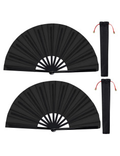 2 Abanicos Plegables de Mano Wobe Negro 64.5x34cm para Danza
