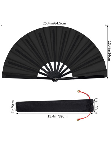 2 Abanicos Plegables de Mano Wobe Negro 64.5x34cm para Danza