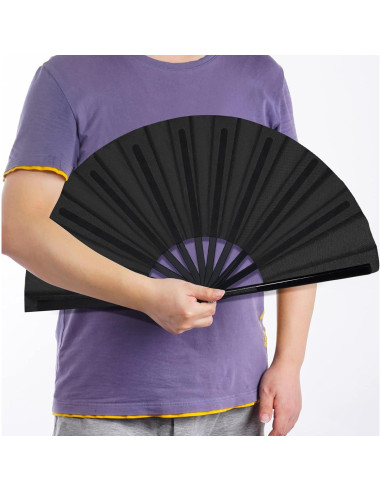 2 Abanicos Plegables de Mano Wobe Negro 64.5x34cm para Danza