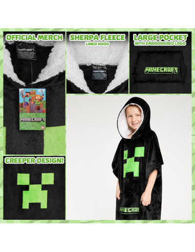 Manta con Capucha Minecraft Bioworld para Niños - Talla Única