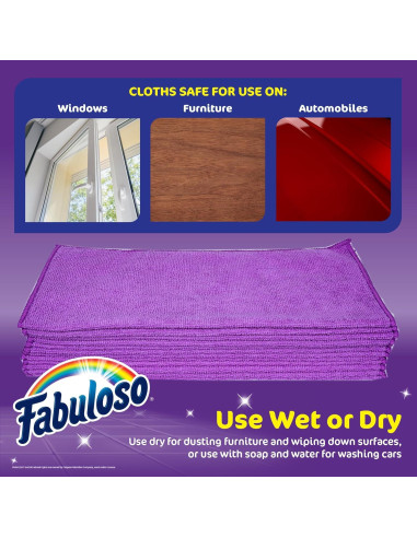Paños de limpieza de microfibra Fabuloso morado 33x33 cm 12 unidades