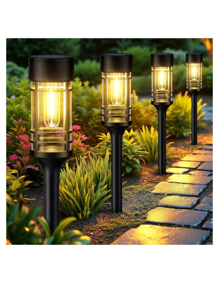 Luces Solares de Camino LETMY, Paquete de 4, IP65, Jardín Luces Solares de Camino LETMY, Paquete de 4, IP65, Jardín