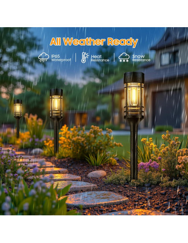 Luces Solares de Camino LETMY, Paquete de 4, IP65, Jardín