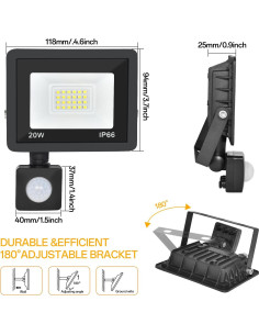 Luz de Inundación LED RERBIO 20W con Sensor de Movimiento IP66 2