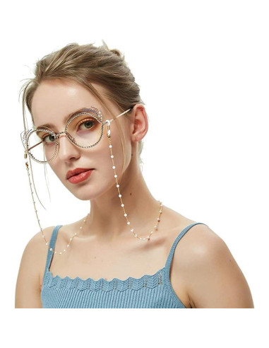 Cadena de Gafas de Perlas para Mujeres Oro 18K 80CM