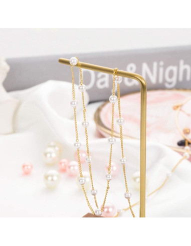 Cadena de Gafas de Perlas para Mujeres Oro 18K 80CM