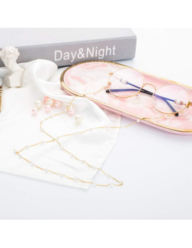 Cadena de Gafas de Perlas para Mujeres Oro 18K 80CM