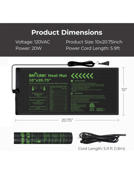 Almohadilla Térmica BN-LINK 10x20.75" - 2 Paquete para Plántulas
