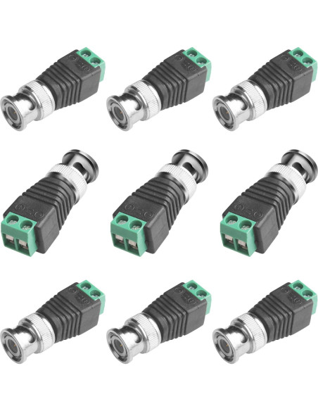 Conector Balun BNC Masculino 10 Pcs para CCTV Cat5/Cat6