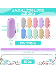 Pajitas de Silicona Reutilizables Irenare 20 Sets con Estuche 2