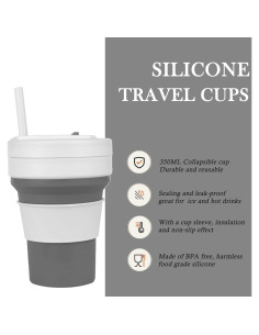 Taza de Viaje Plegable CYNROFVEN Silicona 350ml Gris 2