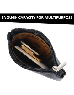 Monedero portátil TIESOME negro PU con cremallera 12x9 cm 2