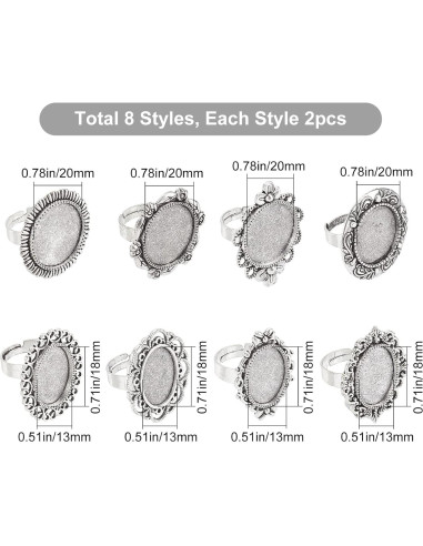 16 Piezas Anillos en Blanco Ajustables SUNNYCLUE Plata Antigua