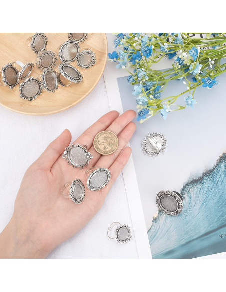 16 Piezas Anillos en Blanco Ajustables SUNNYCLUE Plata Antigua