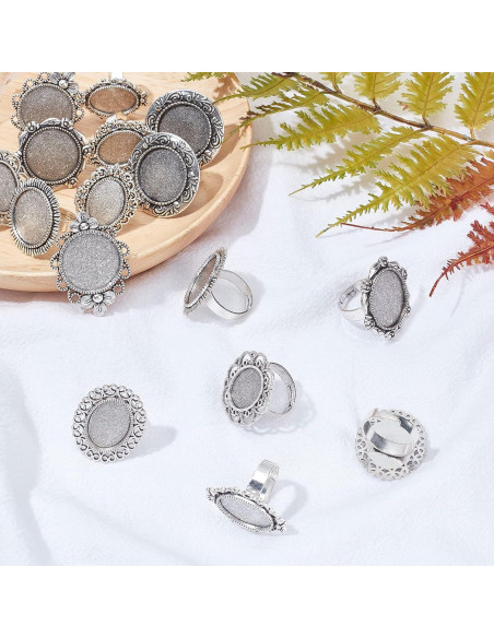16 Piezas Anillos en Blanco Ajustables SUNNYCLUE Plata Antigua