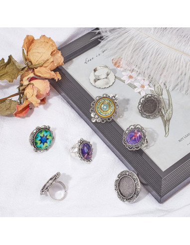 16 Piezas Anillos en Blanco Ajustables SUNNYCLUE Plata Antigua