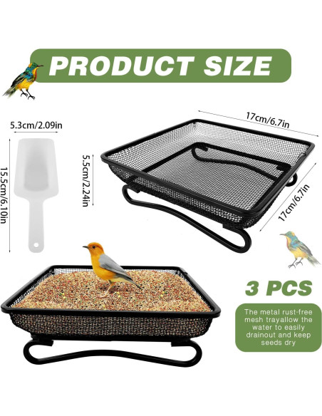 Comedero para Aves de Metal BUWUSMU - 3 Pcs Cuadrado 17x17 cm