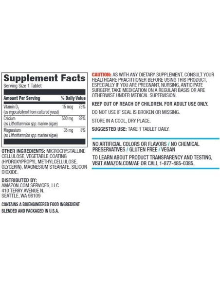 Tabletas de Calcio Veganas Amazon Elements 500mg + D2 600UI Tabletas de Calcio Veganas Amazon Elements 500mg + D2 600UI