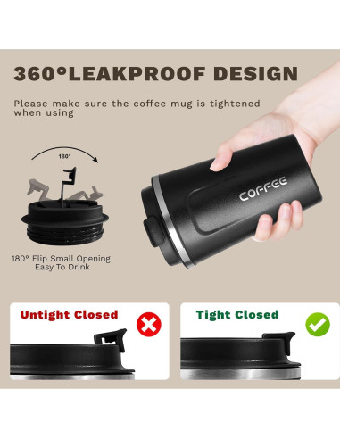 Taza de viaje SPLMIFA 380ml acero inoxidable a prueba de fugas