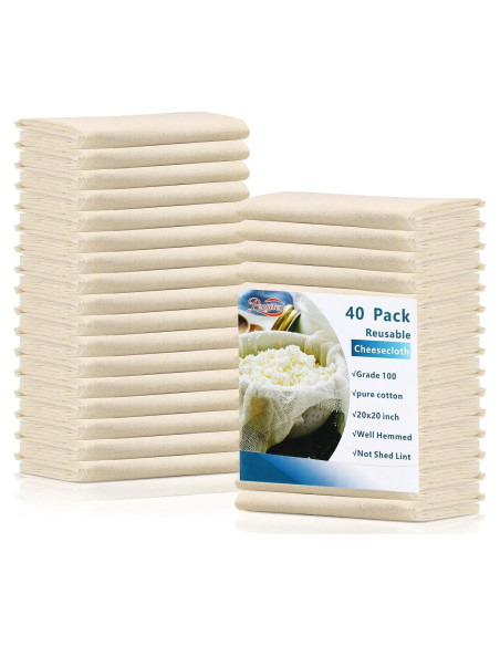 Tela de Queso Reutilizable Peryiter 40 Pcs Algodón 50.8x50.8 cm