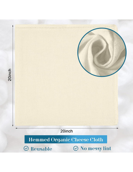 Tela de Queso Reutilizable Peryiter 40 Pcs Algodón 50.8x50.8 cm