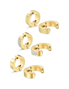 Pendientes de Acero Inoxidable Jstyle 3 Pares Clip Dorados 2