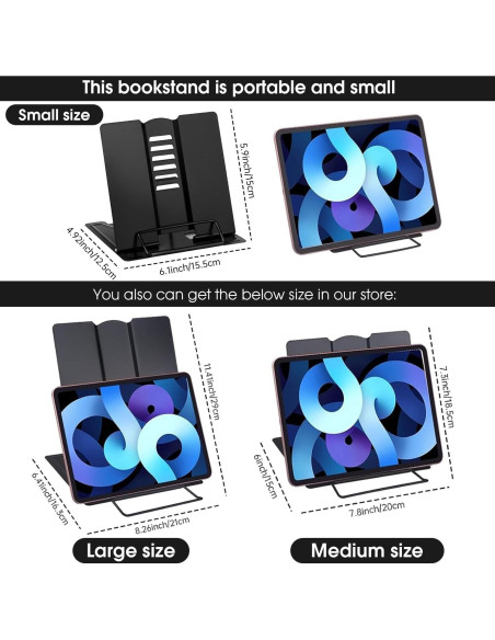 Soporte de Libro MSDADA Ajustable de Metal Negro 15x15.5cm