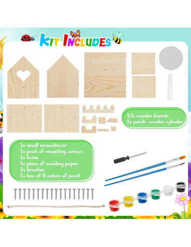 Kit Casa para Aves de Madera DIY Juexica 2 Pack 32.9x25cm