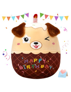 Almohada de Peluche Perro Pastel de Cumpleaños CozyWorld 38 cm