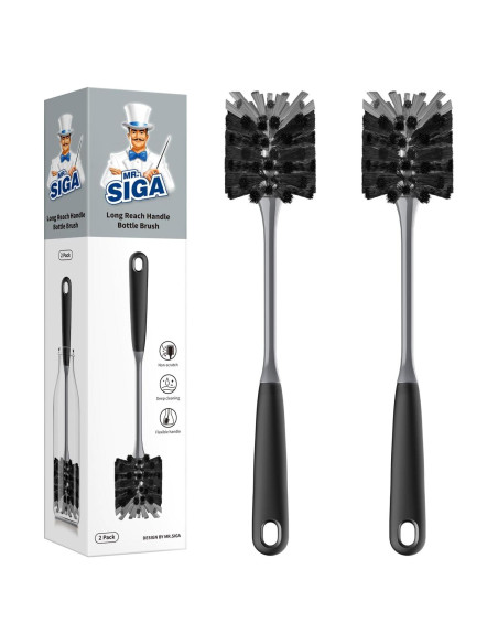 Cepillo para Botellas MR.SIGA, Mango Largo 32.8 cm, Paquete de 2