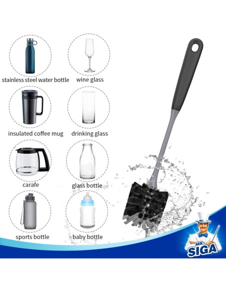 Cepillo para Botellas MR.SIGA, Mango Largo 32.8 cm, Paquete de 2