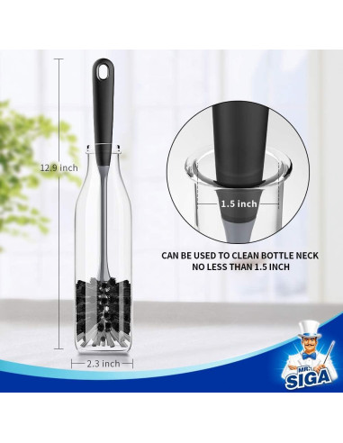 Cepillo para Botellas MR.SIGA, Mango Largo 32.8 cm, Paquete de 2