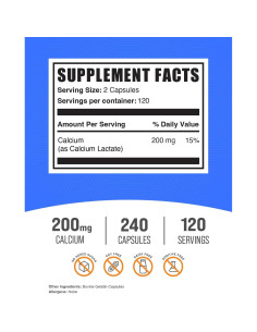 Cápsulas de Lactato de Calcio BulkSupplements 200mg - 240 Unidades 2