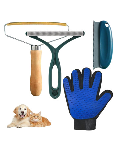 Set Quitapelos para Mascotas 4 Piezas Yunlnny - Guante y Cepillos