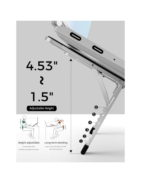 Soporte Plegable para Laptop Junfire, Aluminio, 6 Niveles, 39.6 cm