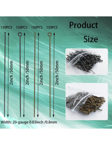 600 Pasadores de Joyería DIY BOYIVI Bronce y Negro 50 mm