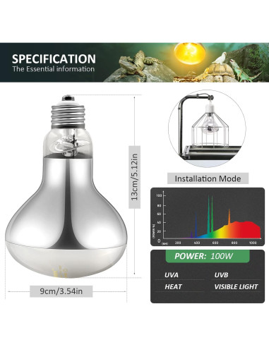 Bombilla de Calor para Reptiles MIXJOY 100W UVA UVB Espectro Completo