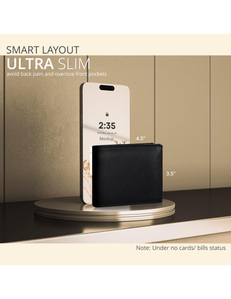 Billetera de Cuero Slim para Hombres - Bloqueo RFID - Negro