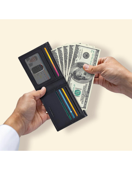 Billetera de Cuero Slim para Hombres - Bloqueo RFID - Negro