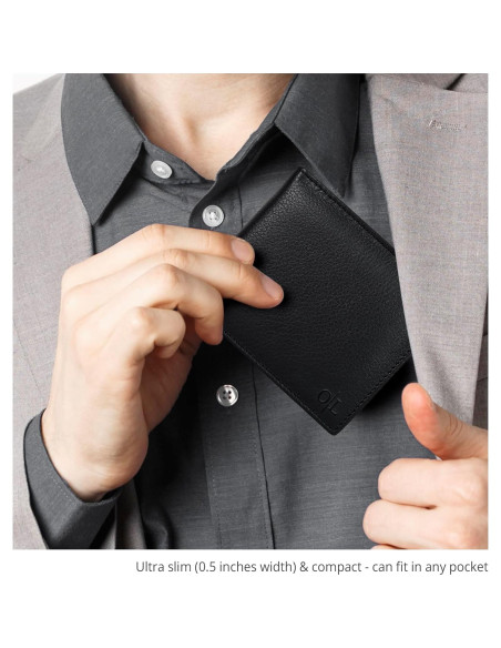 Billetera de Cuero Slim para Hombres - Bloqueo RFID - Negro